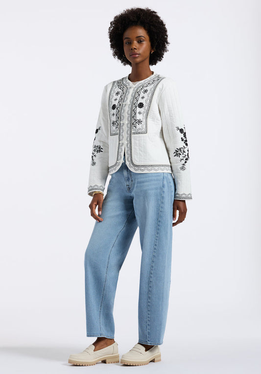 Buffalo Women Jackets White Woven Soft Shell Embroidered Detail Easy-Care Styling