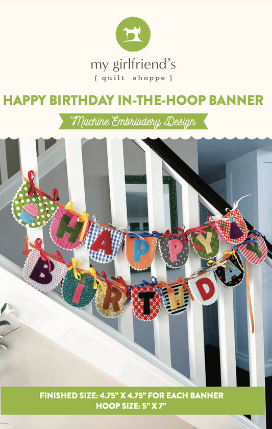 "Happy Birthday In-the-Hoop Banner" (Downloadable Machine Embroidery Pattern)