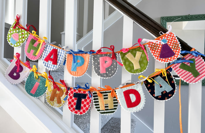 "Happy Birthday In-the-Hoop Banner" (Downloadable Machine Embroidery Pattern)