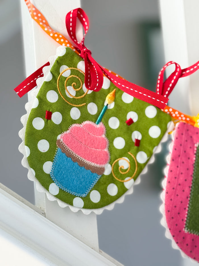 "Happy Birthday In-the-Hoop Banner" (Downloadable Machine Embroidery Pattern)