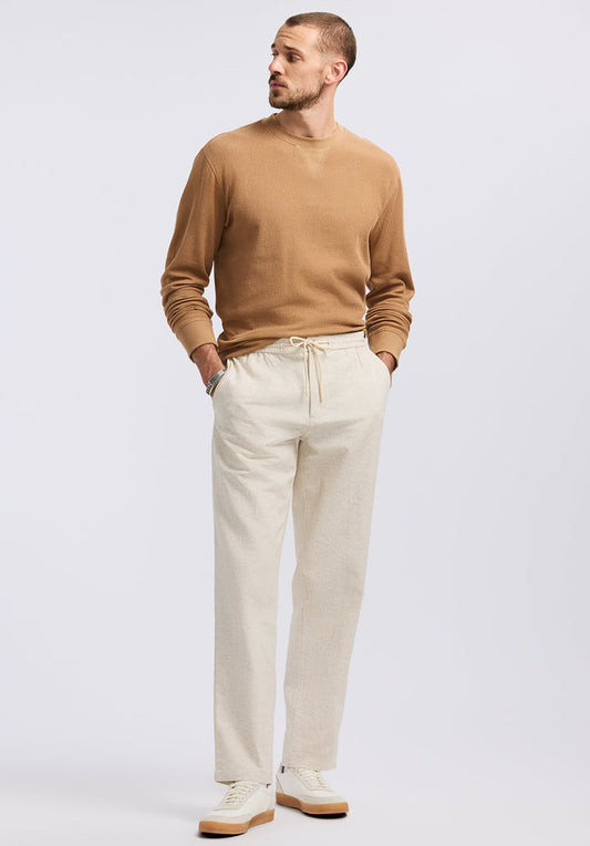 Buffalo Men Pants White Woven Casual Pants Soft And Breathable Linen-Blend Elastic Waistband