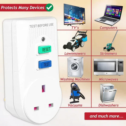 RCD Mains Plug Safety Adaptor Single Socket Circuit Breaker Electrical Power Trip Switch Adaptor
