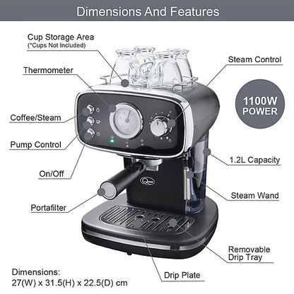 Retro Coffee Machine and Milk Frother Quest 36569