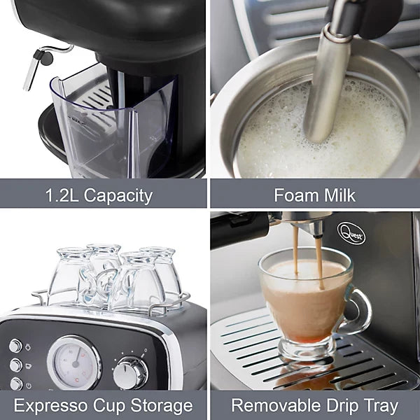 Retro Coffee Machine and Milk Frother Quest 36569