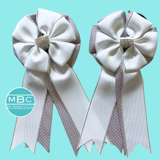 🤩 Show Bows: White on Dove Swiss Dot