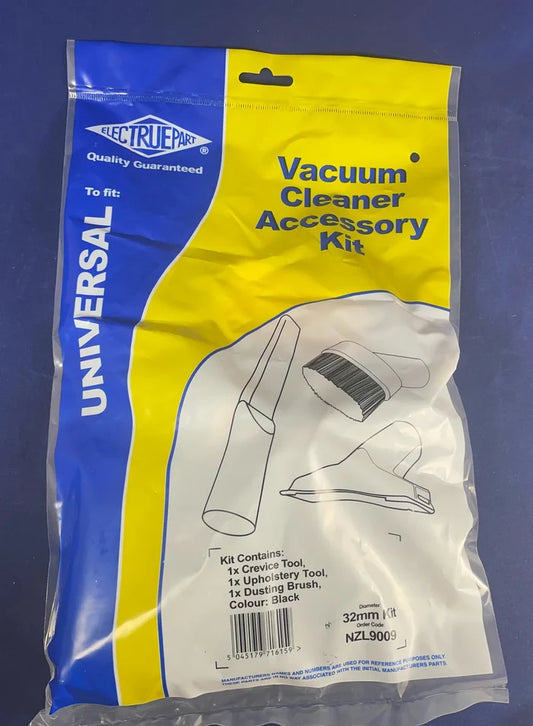 Universal Vacuum Cleaner Push Fit Accessory Tool Kit - 32mm 3 Pack |  1x Stair tool/Upholstery tool, 1x round soft dusting brush, 1x short crevice tool